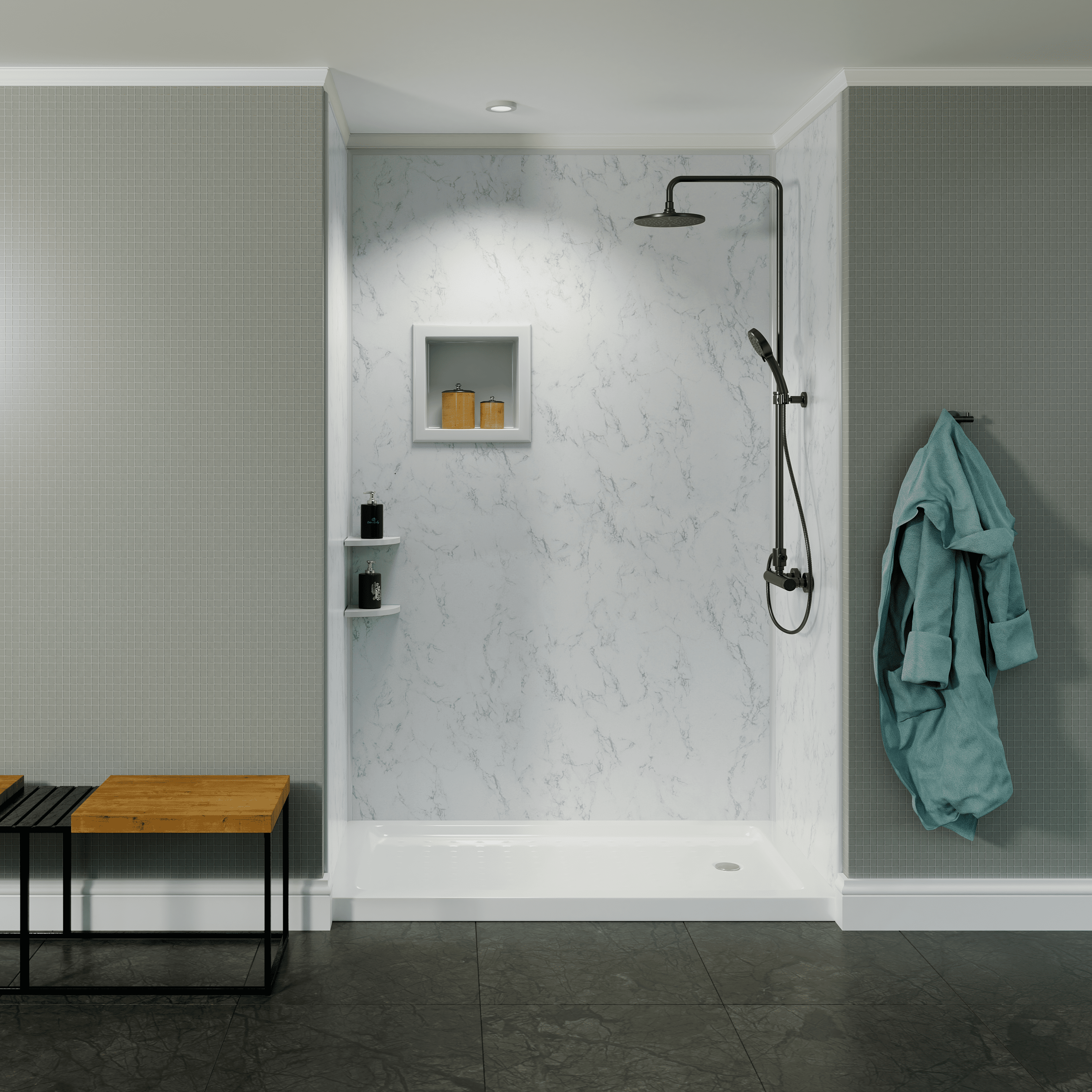 White Carrara Poly Tub and Shower Surround