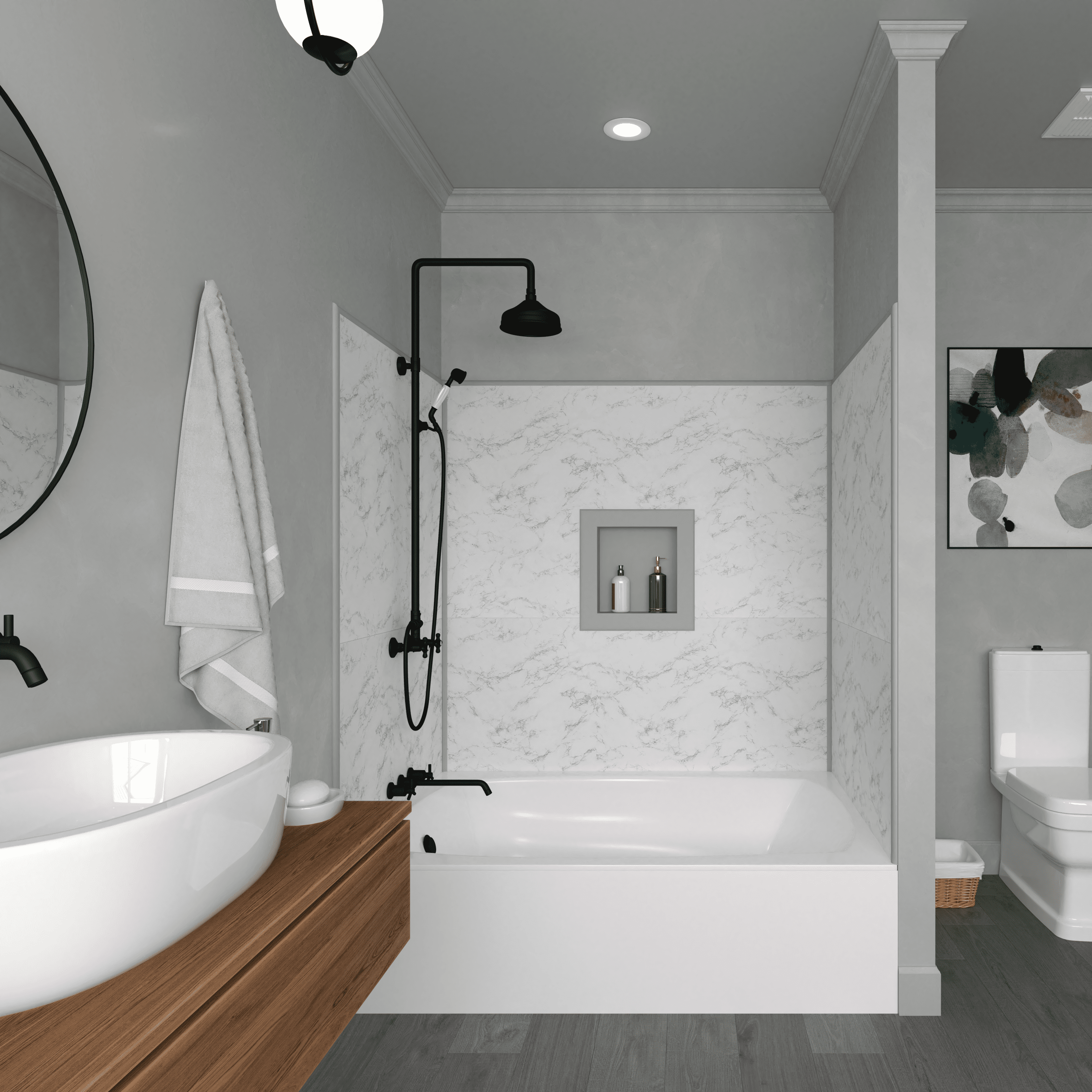 White Carrara Poly Tub and Shower Surround - Image 9