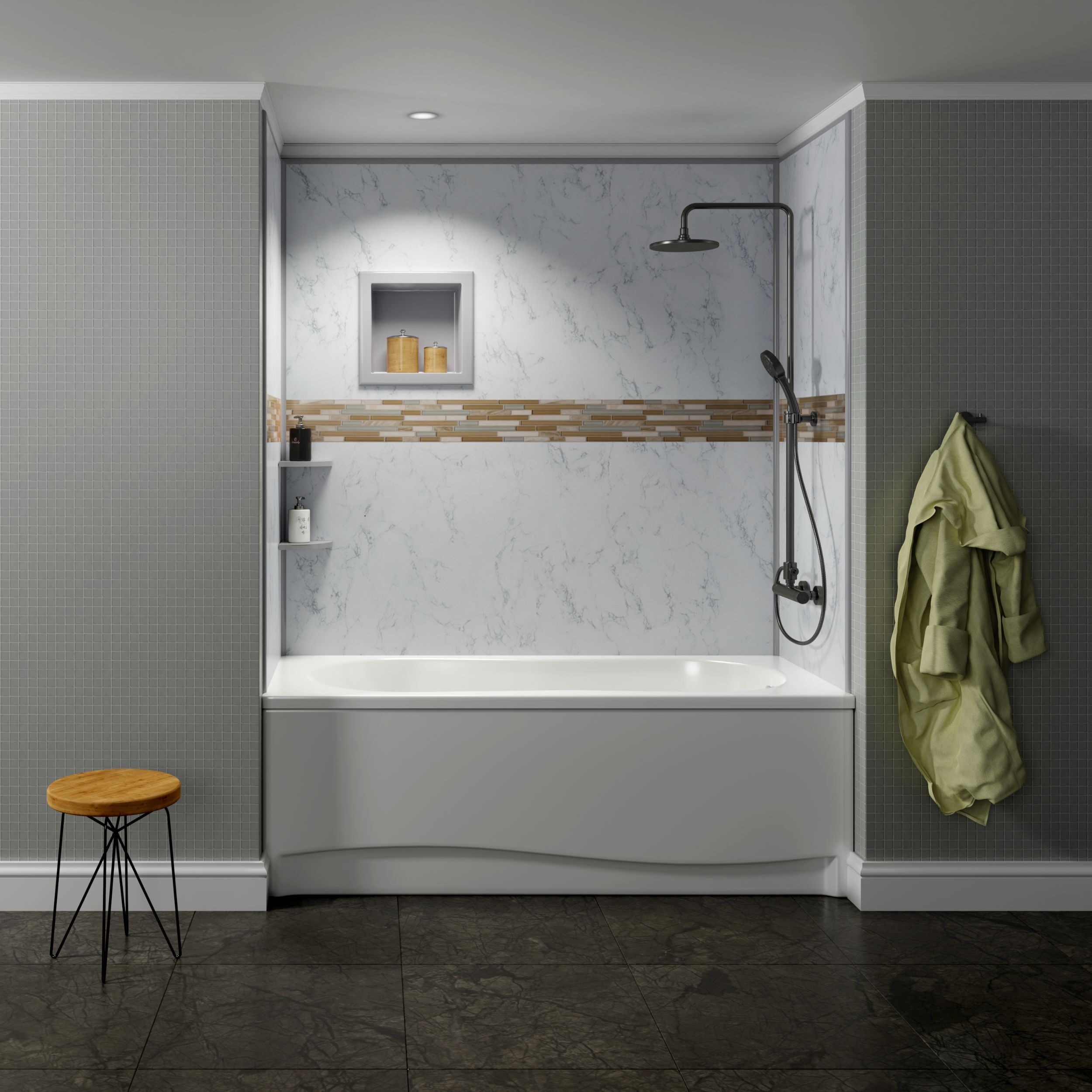 White Carrara Poly Tub and Shower Surround - Image 8