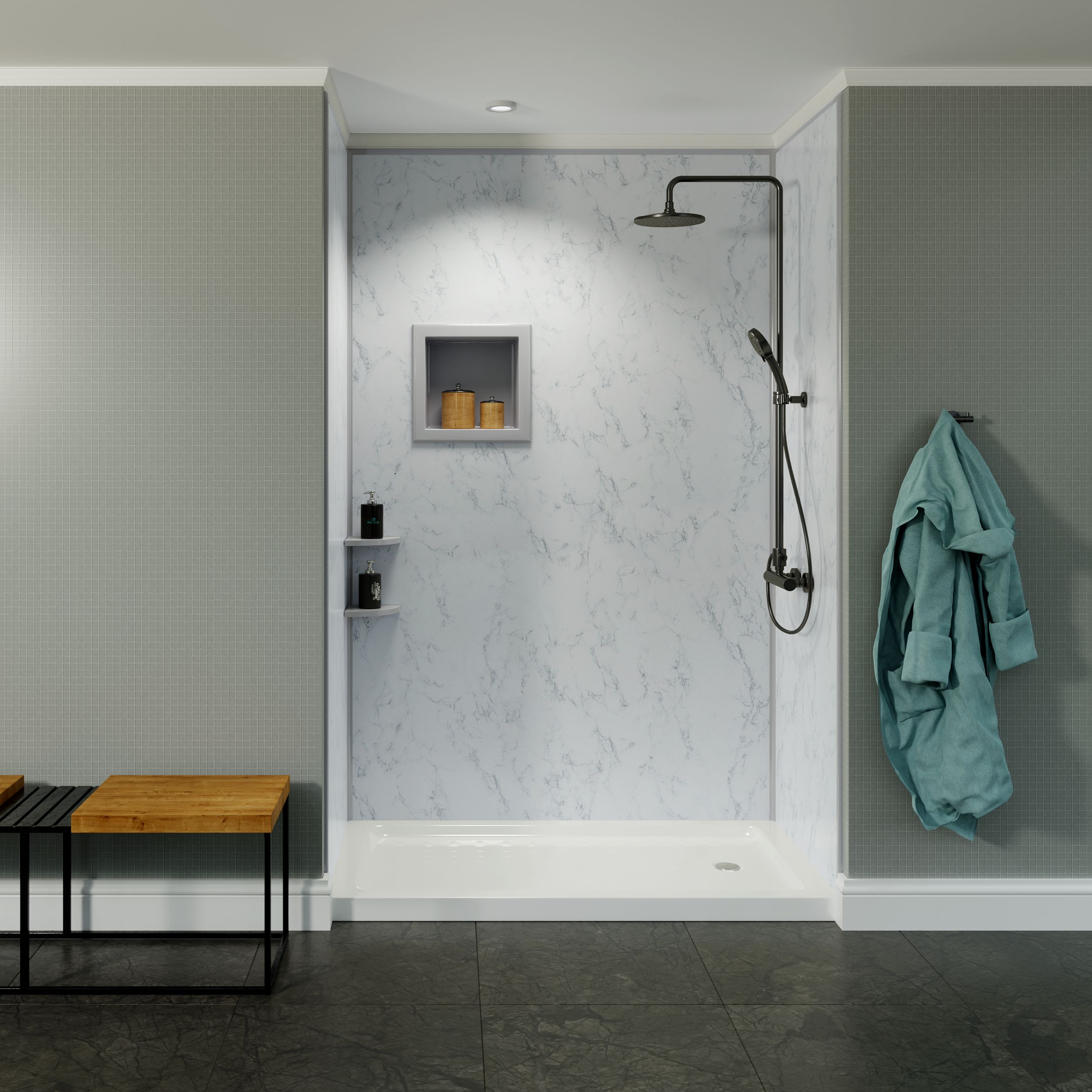 White Carrara Poly Tub and Shower Surround - Image 7