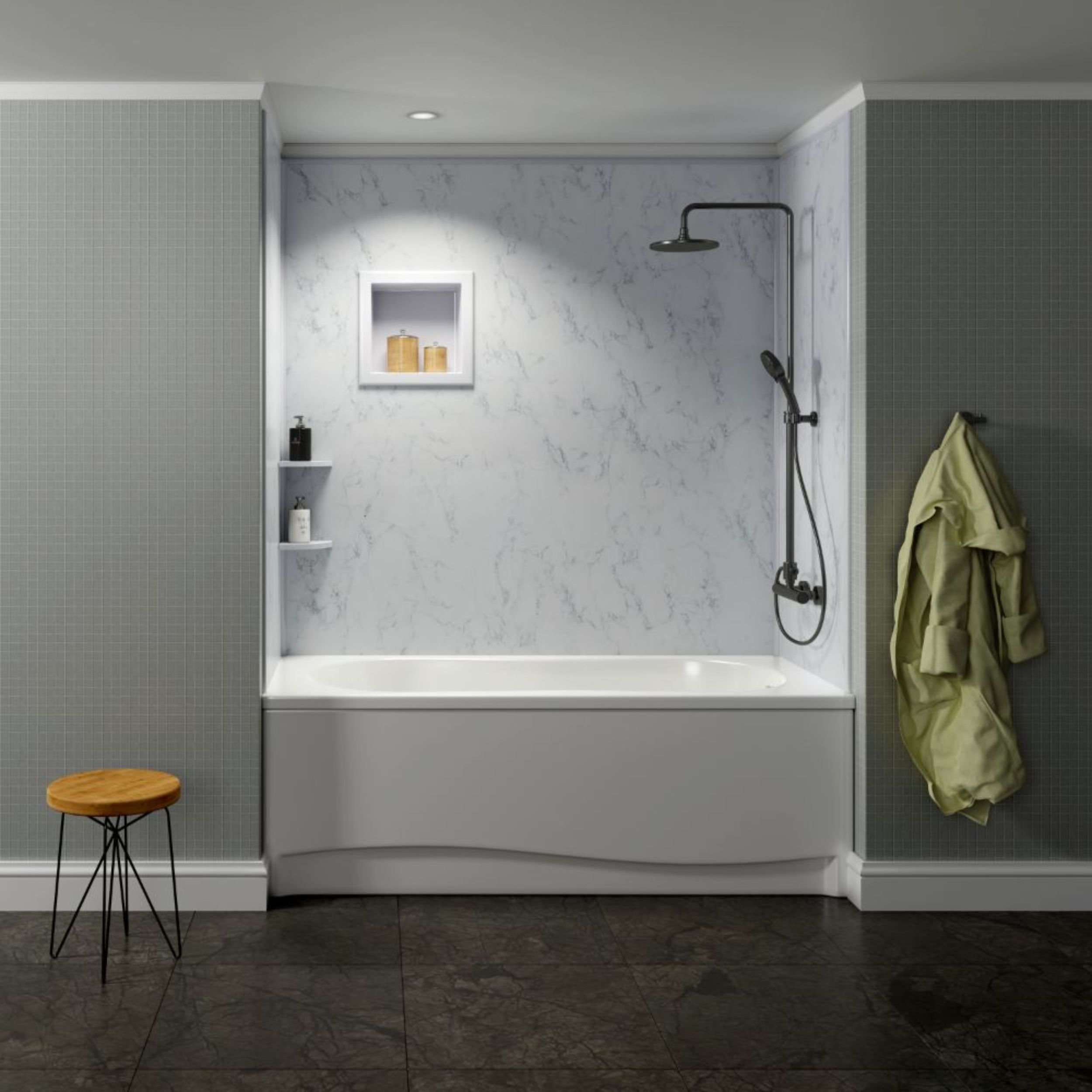 White Carrara Poly Tub and Shower Surround - Image 6