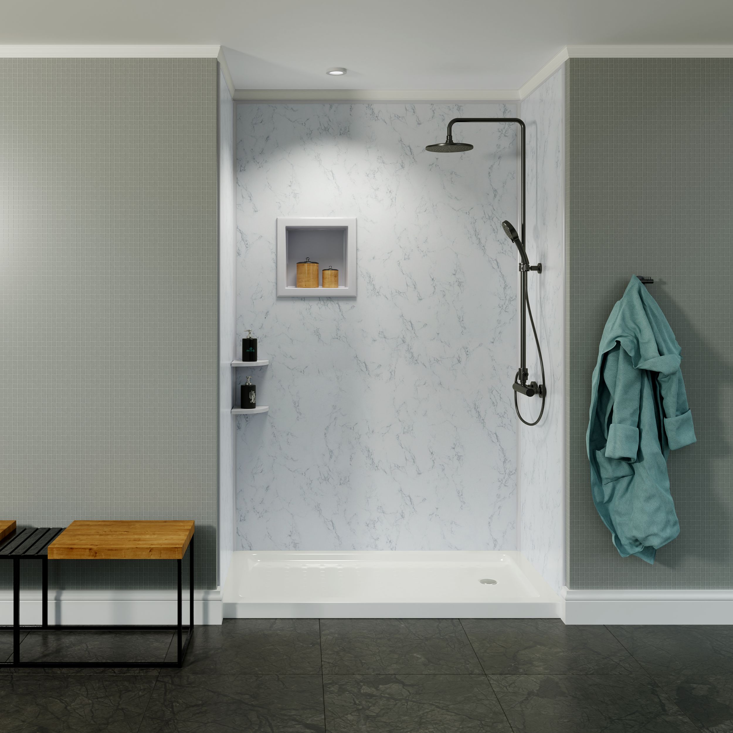 White Carrara Poly Tub and Shower Surround - Image 5