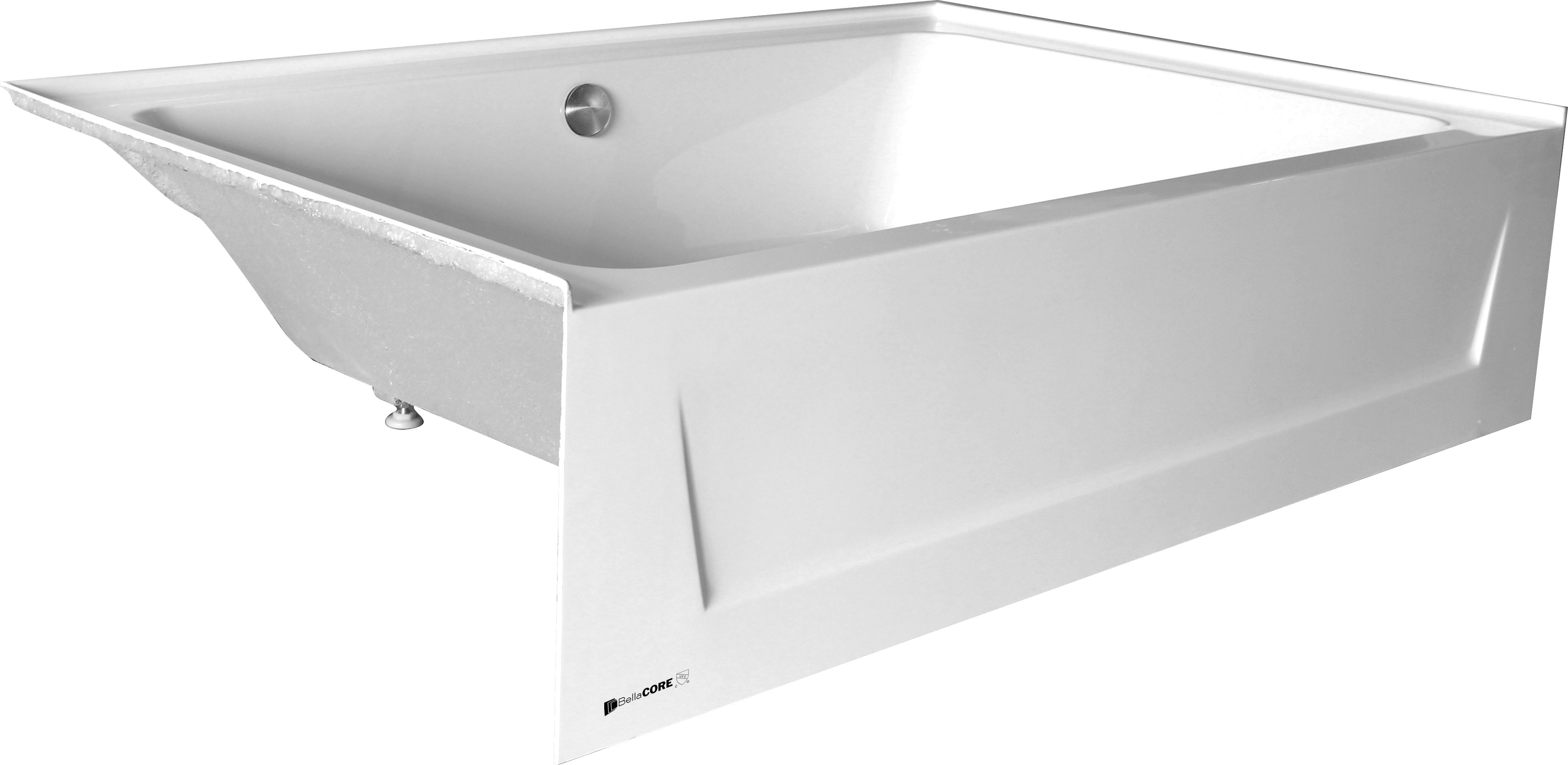 42x60 - Center Drain - Acrylic Alcove Tub - with overflow and adjustable feet - Image 4