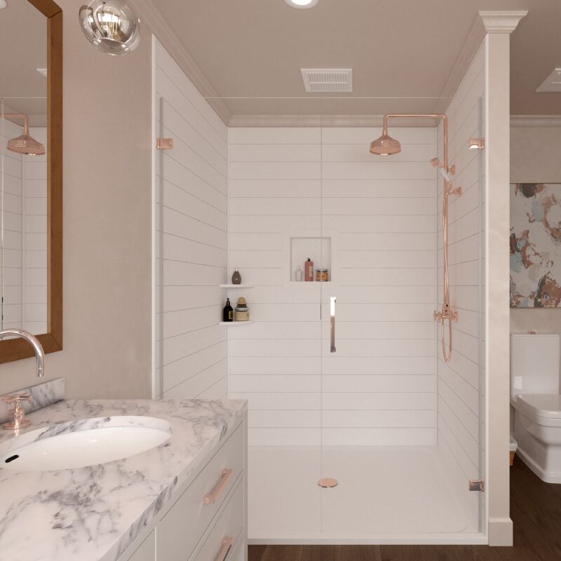 White Shiplap Shower and Tub Surround - Image 2