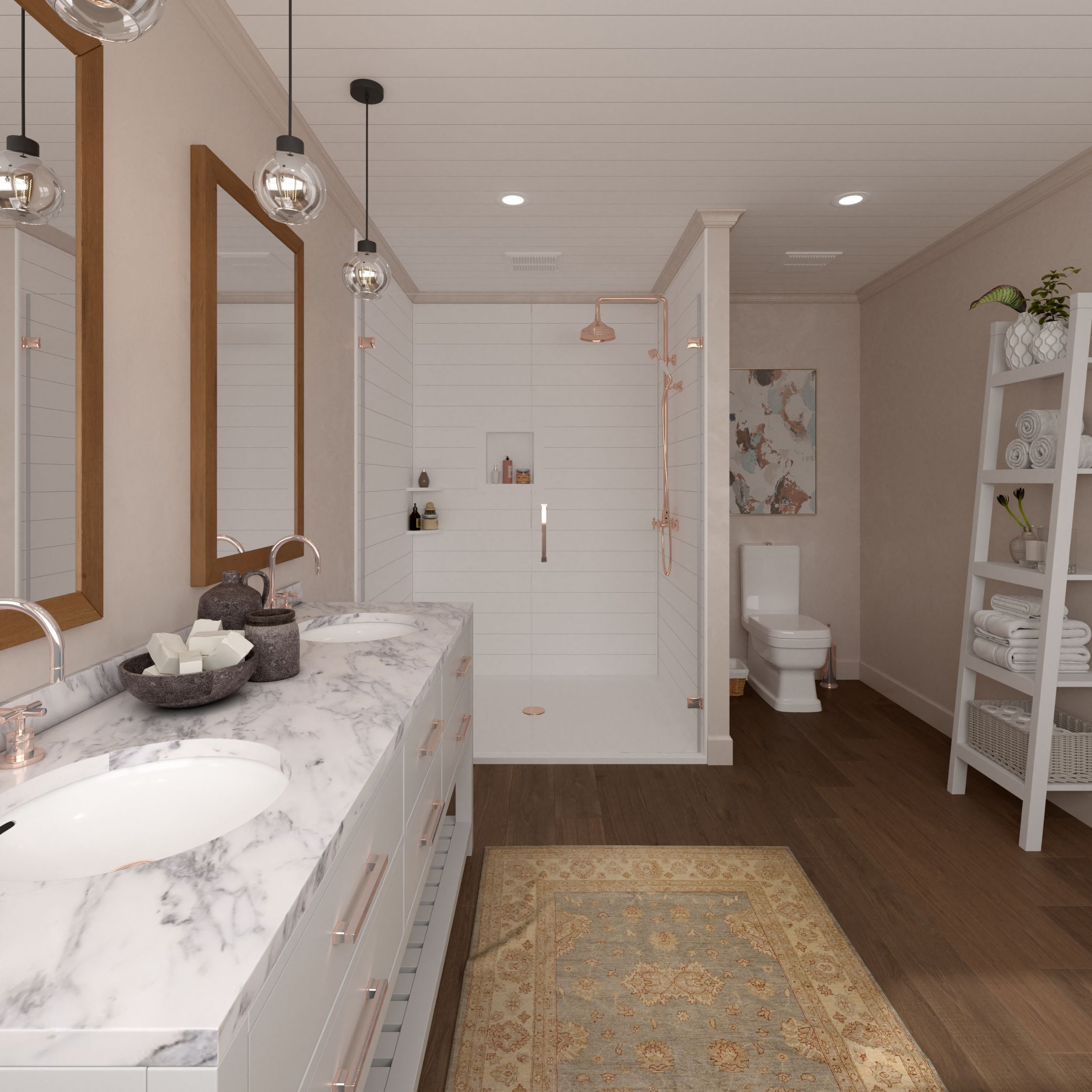 White Shiplap Shower and Tub Surround - Image 7