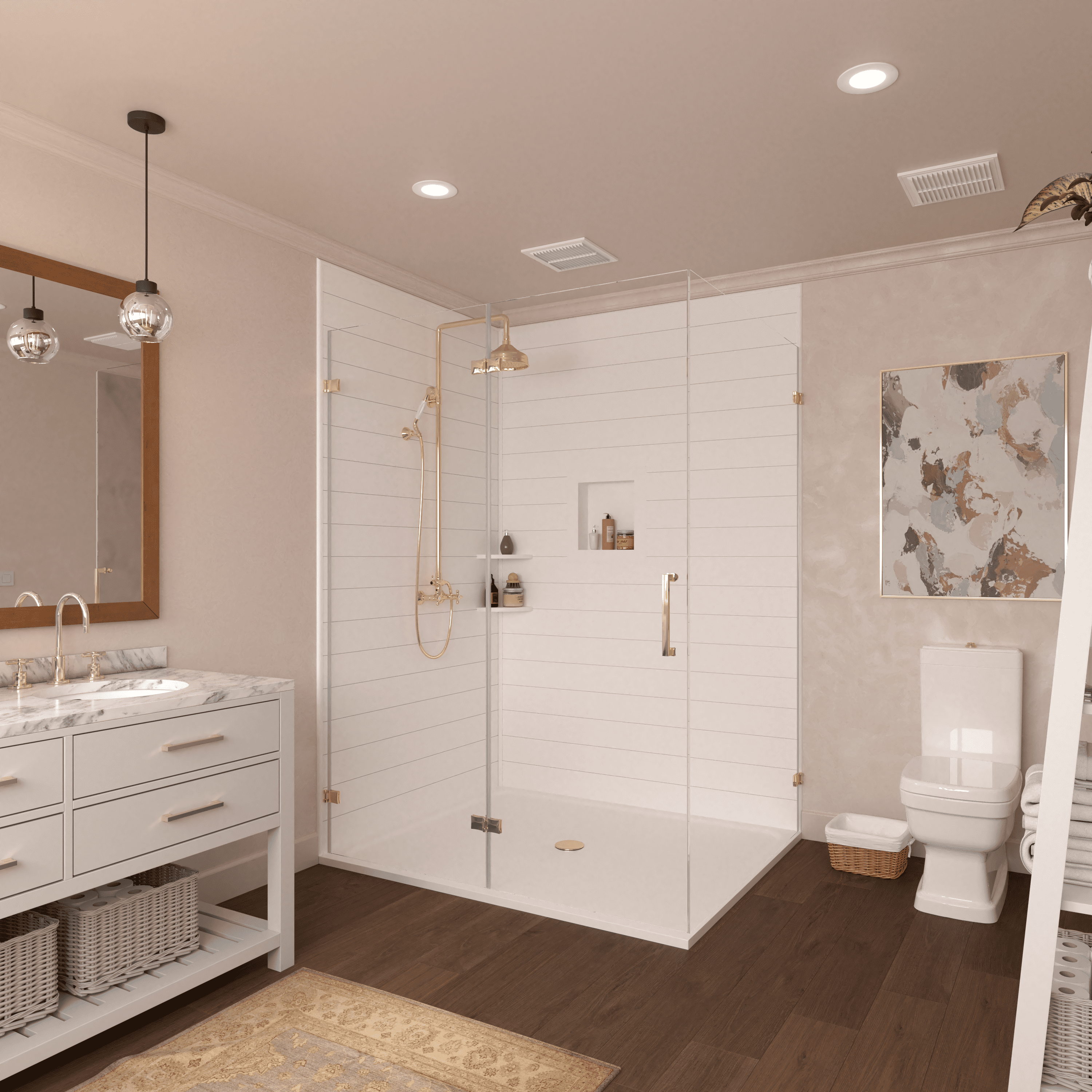 White Shiplap Shower and Tub Surround